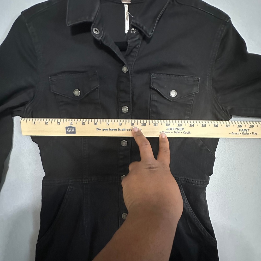 Free People Black Denim Button Down Mini Dress Long Sleeve Size M - Picture 4 of 7